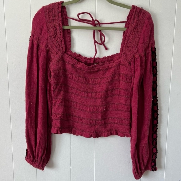 *HP*Free People Smocked Embellished L/S Blouse - Picture 11 of 12